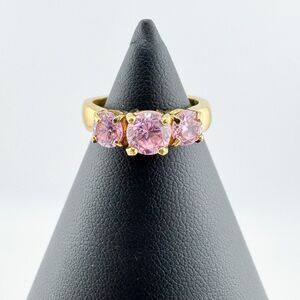 Vintage Pink Rhinestone Sterling Silver Gold Plated Ring Timeless Glamour Retro